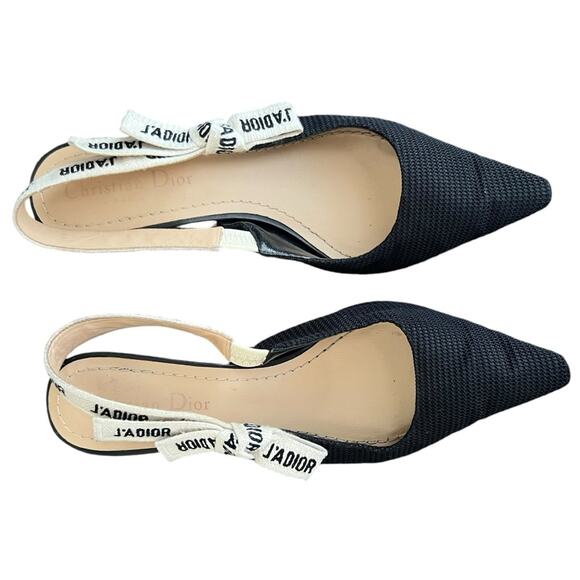 Christian Dior Women’s J’Adior Ribbon Black Cloth Point Toe Kitten Heels Sz 37 - Picture 3 of 12